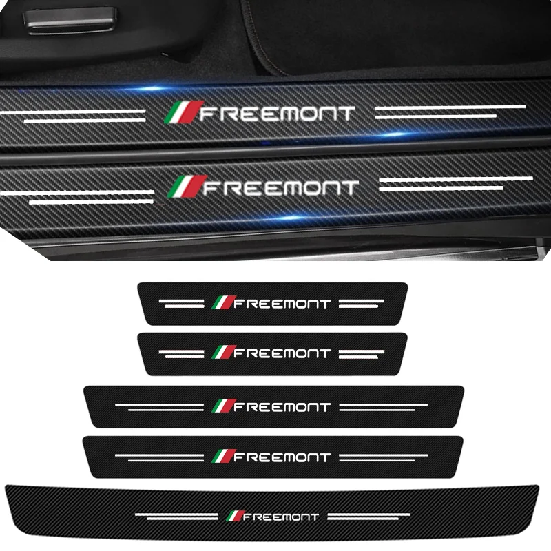 Car Front Rear Door Sill Scuff Plate for Fiat FREEMONT Badge Carbon Fiber Welcome Pedal Trunk Bumper Threshold Protector Sticker