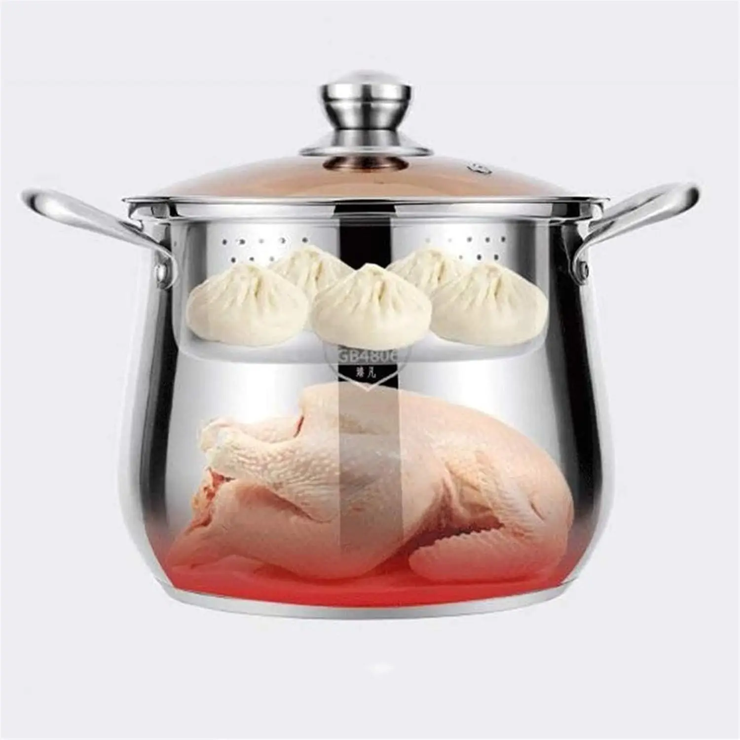 Stainless Steel Stock Pot with Steamer with lid/Cover & Steamer Rack Tamale Dumpling Crawfish Crab Pot/Steamer Thickness (Color