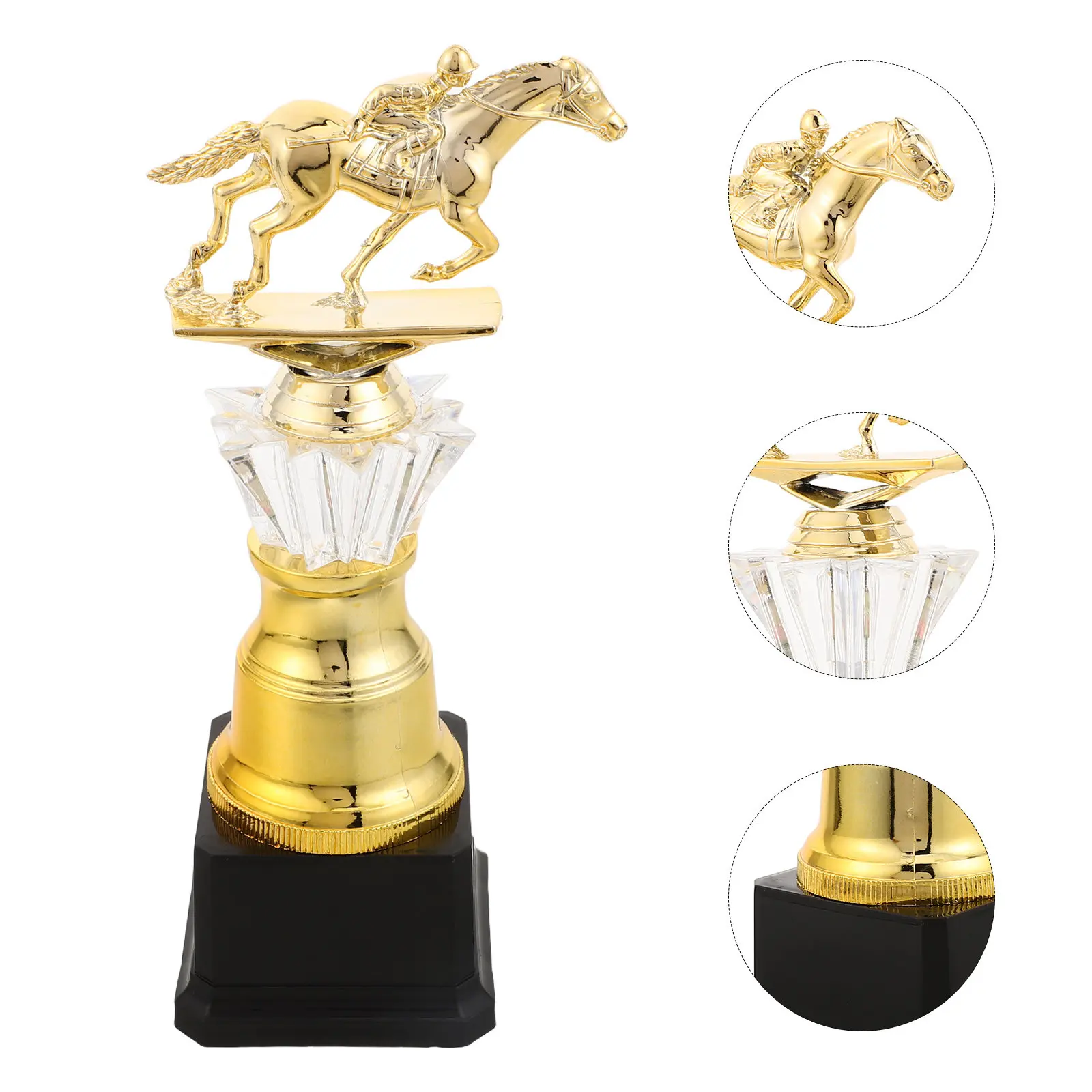 Golden Horse Racing Trophy Cup with Base Horse Riding Sculpture Engraving Space Competition Equestrian Sport Award Prize Derby