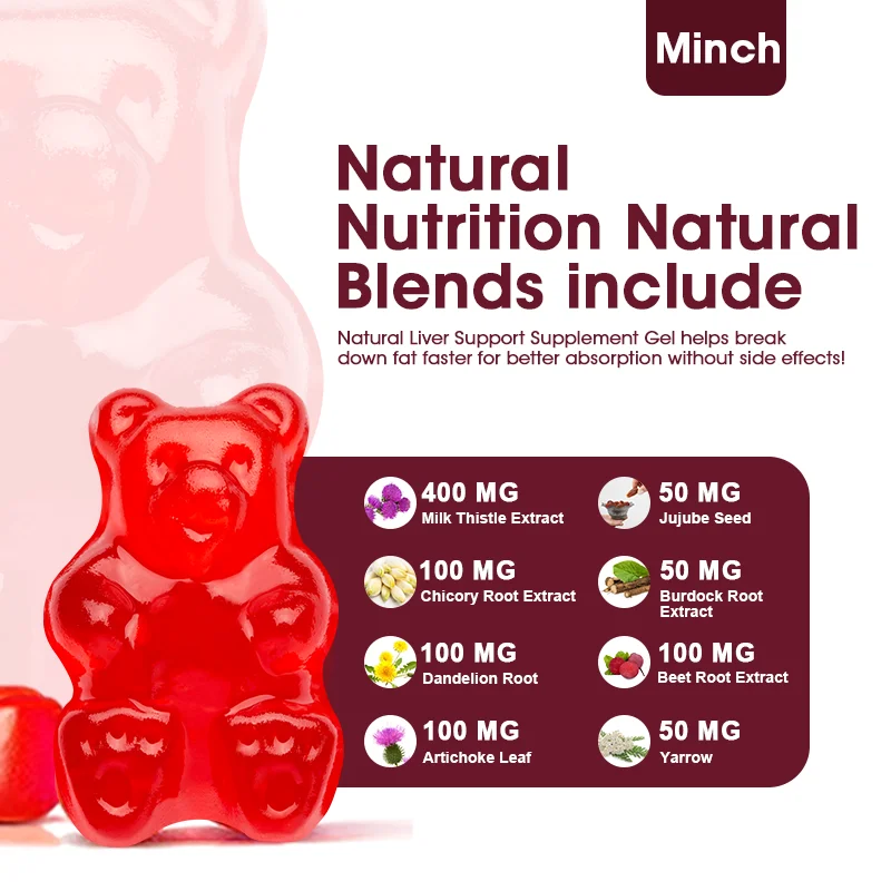 Minch Liver Support Gummies with Milk Thistle & Dandelion Extract Health Formula Silymarin Milk Thistle Supplement  60 Vegan