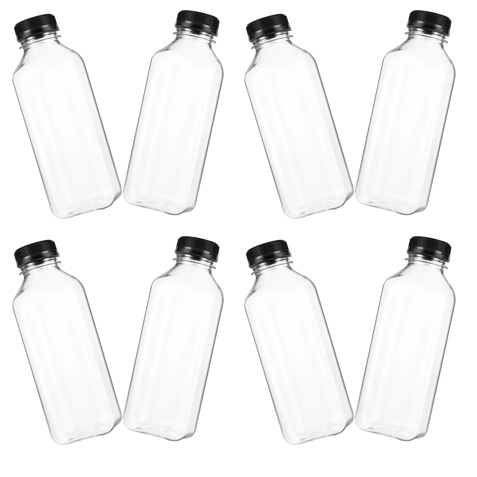 

PET Plastic Storage Bottles 8Pcs Set Empty Clear Containers with Black Caps for Juice Beverage Water Storage Solution