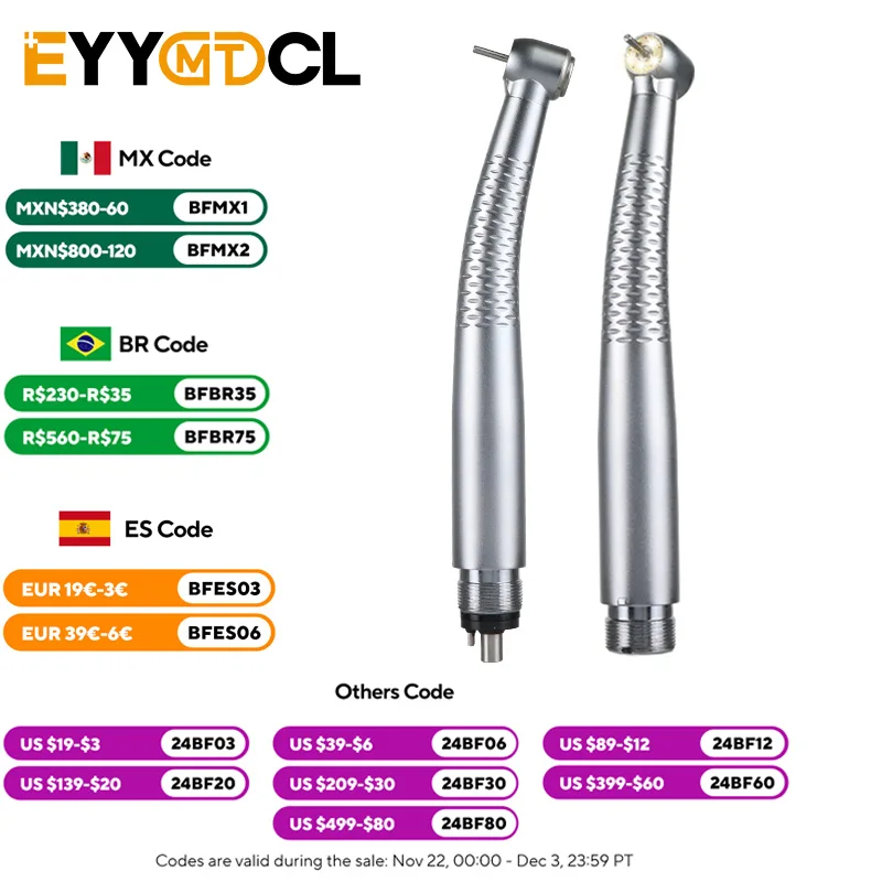 

EYY Dental High Speed 5 LED Handpiece Air Turbine 4/2 Holes Push Button 5 Water Sprays Ceramic Bearing Rotor Dentist Tools