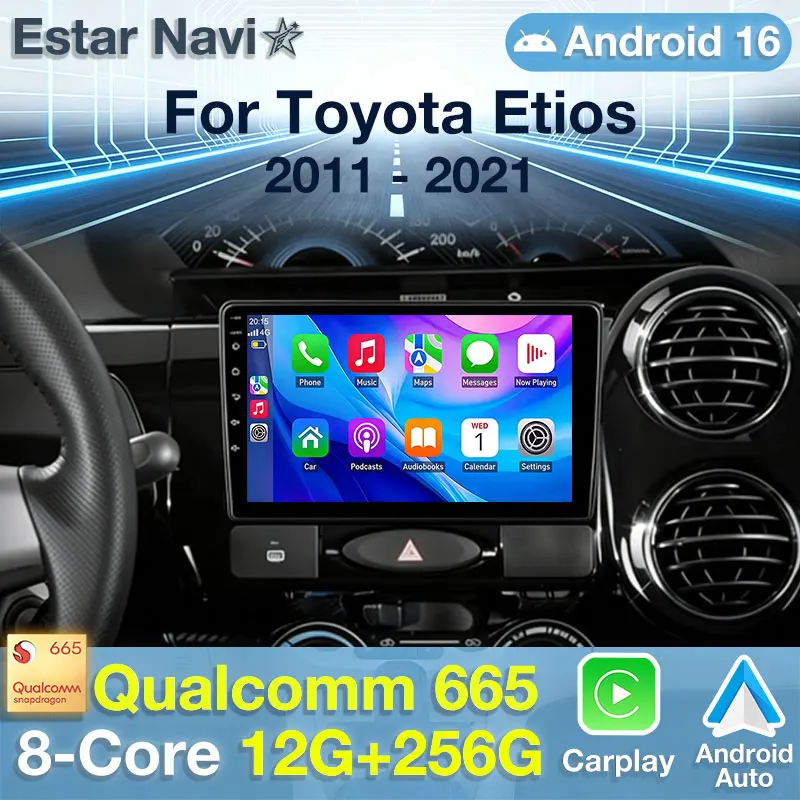 Radio para coche Android 16 para Toyota Etios 2011 - 2021, Carplay inalámbrico, reproductor multimedia con GPS, unidad principal estéreo, DSP, BT