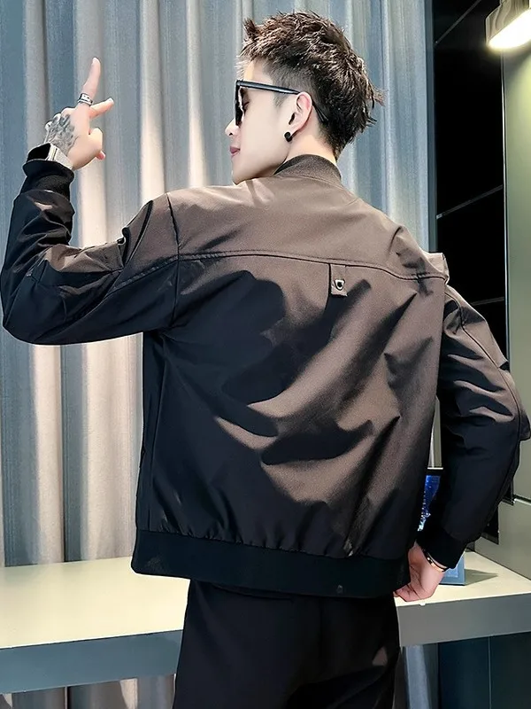 سترة رجالية بسيطة وأنيقة بياقة قائمة، تصميم كوري عصري، موديل 2025 الجديد لفصلي الربيع والخريف، ماركة أزياء بسحاب، مصنوعة من ا... #4