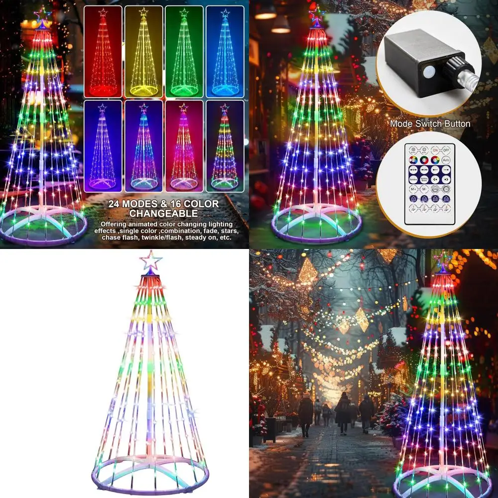 

9FT Foldable LED Cone Tree Lights, 24 Color Modes, Waterproof Outdoor Christmas Decorations with Timer for Holidays