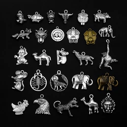 10pcs/lot Antique Zoo Pig Dinosaur Fox Dragon Leopard Wolf Charms Animals Pendant For Diy Jewelry Making Supplies Accessories