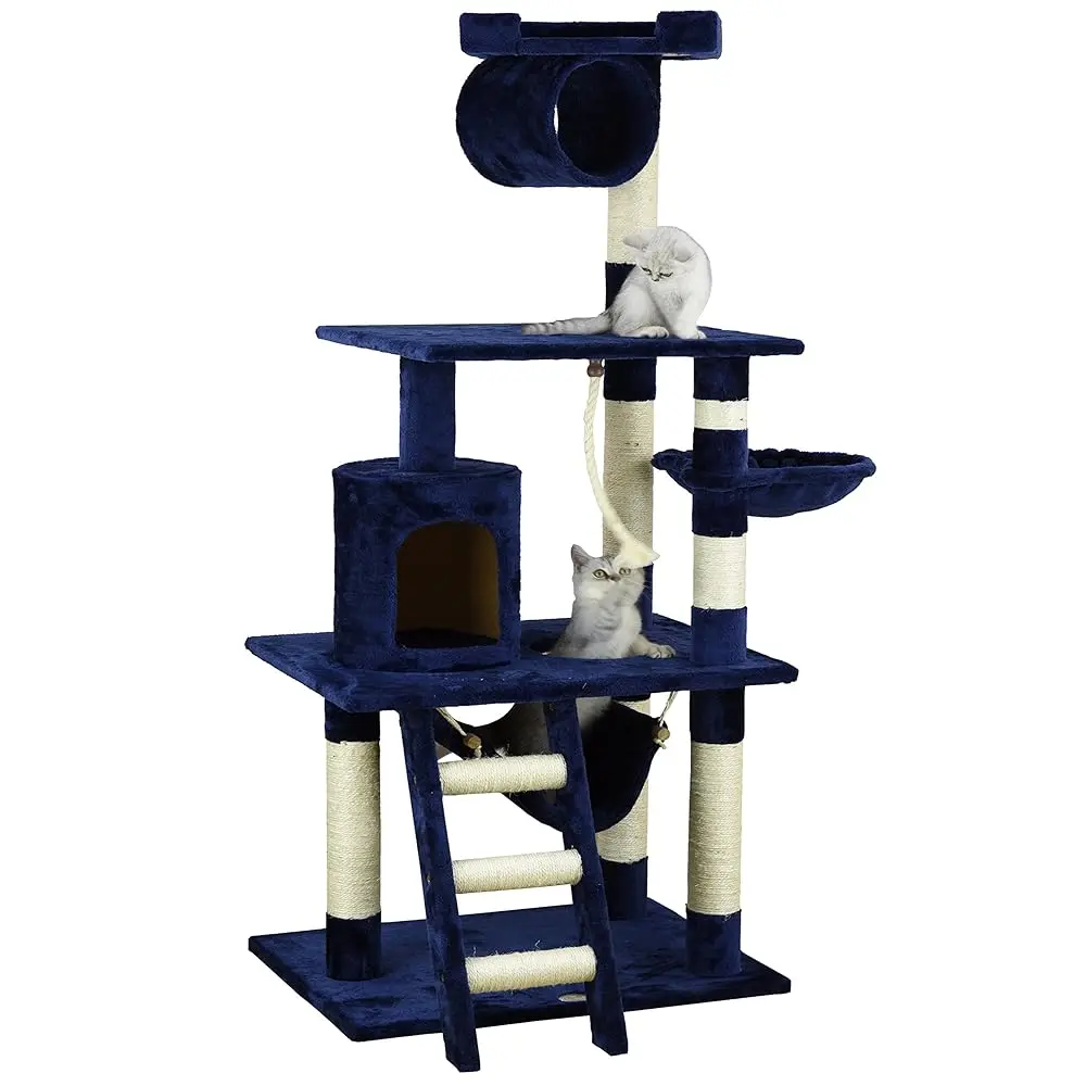 

- 62"" Tall Cat Tree - Cat Tower With Scratching Post - Cat Tower For Indoor Cats - Multi-Level Condo, Hammock, Basket Bed -
