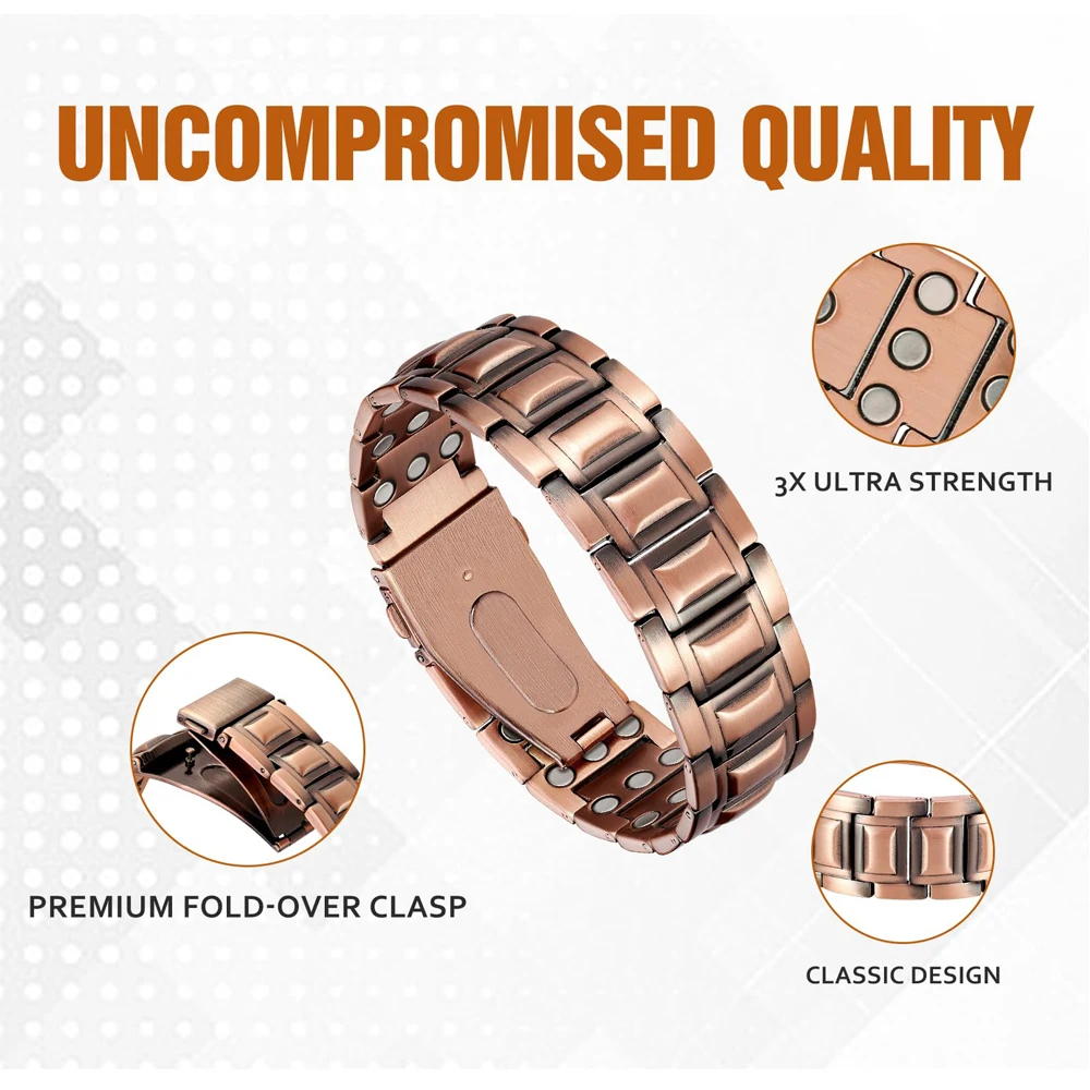 OKtrendy 3X Strength Magnetic Copper Bracelets for Men 3800 Gauss Magnets 99.9% Pure Copper Premium Fold-Over Clasp Adjustable