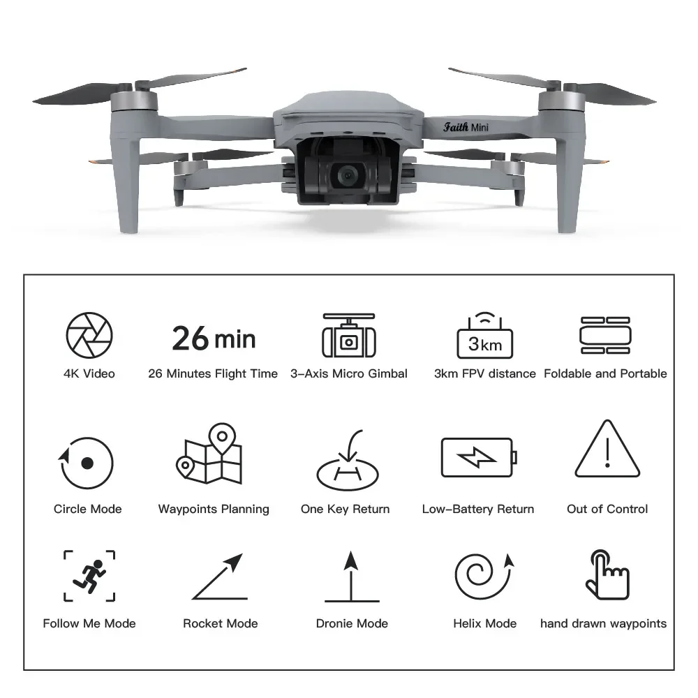 FOR  Faith MINI Drone UAV 3-Axis Gimbal Camera 4K Video Camera 26 Mins Flight Time 3KM GPS 3km Video Transmission Light Drones