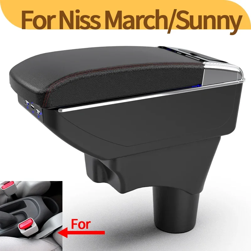 

Для Nissan Mitsubishi Micra K13 MK4 IV Nissan Sunny 2010-2023 модификация подлокотника автомобиля ящик для хранения центральной консоли USB доступ к автомобилю