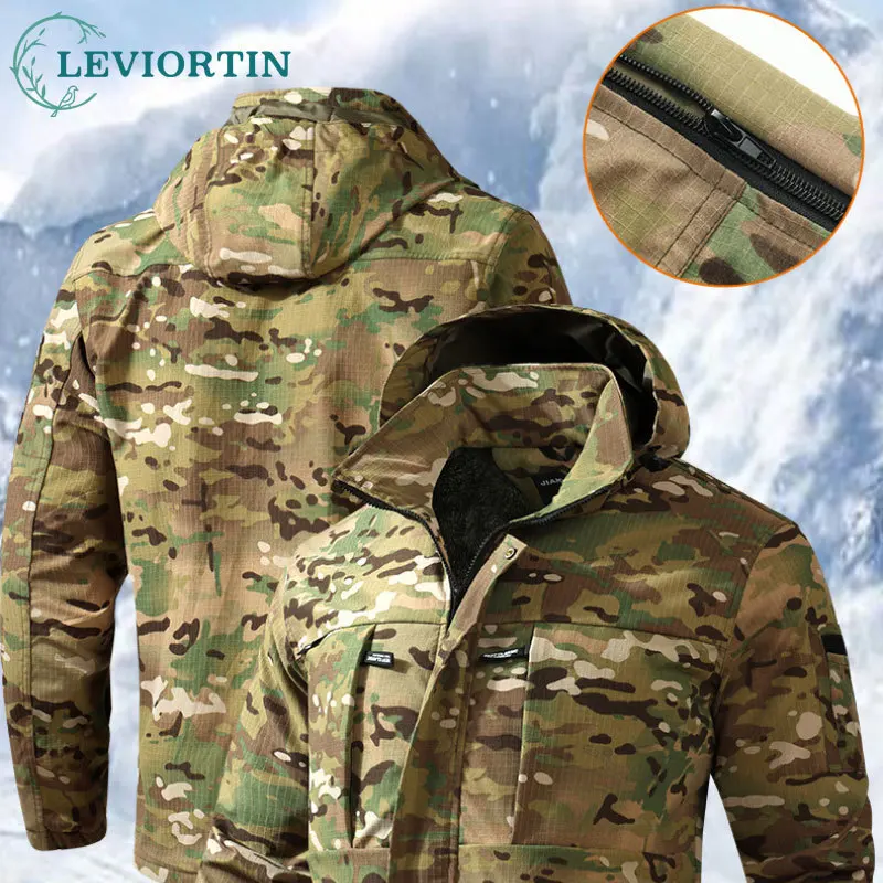 Autumn And Winter Men\'s Fleece Lined Jacket  Thick Warm Workwear Camouflage Windbreaker Outdoor Hiking Casual Jacket And Coats