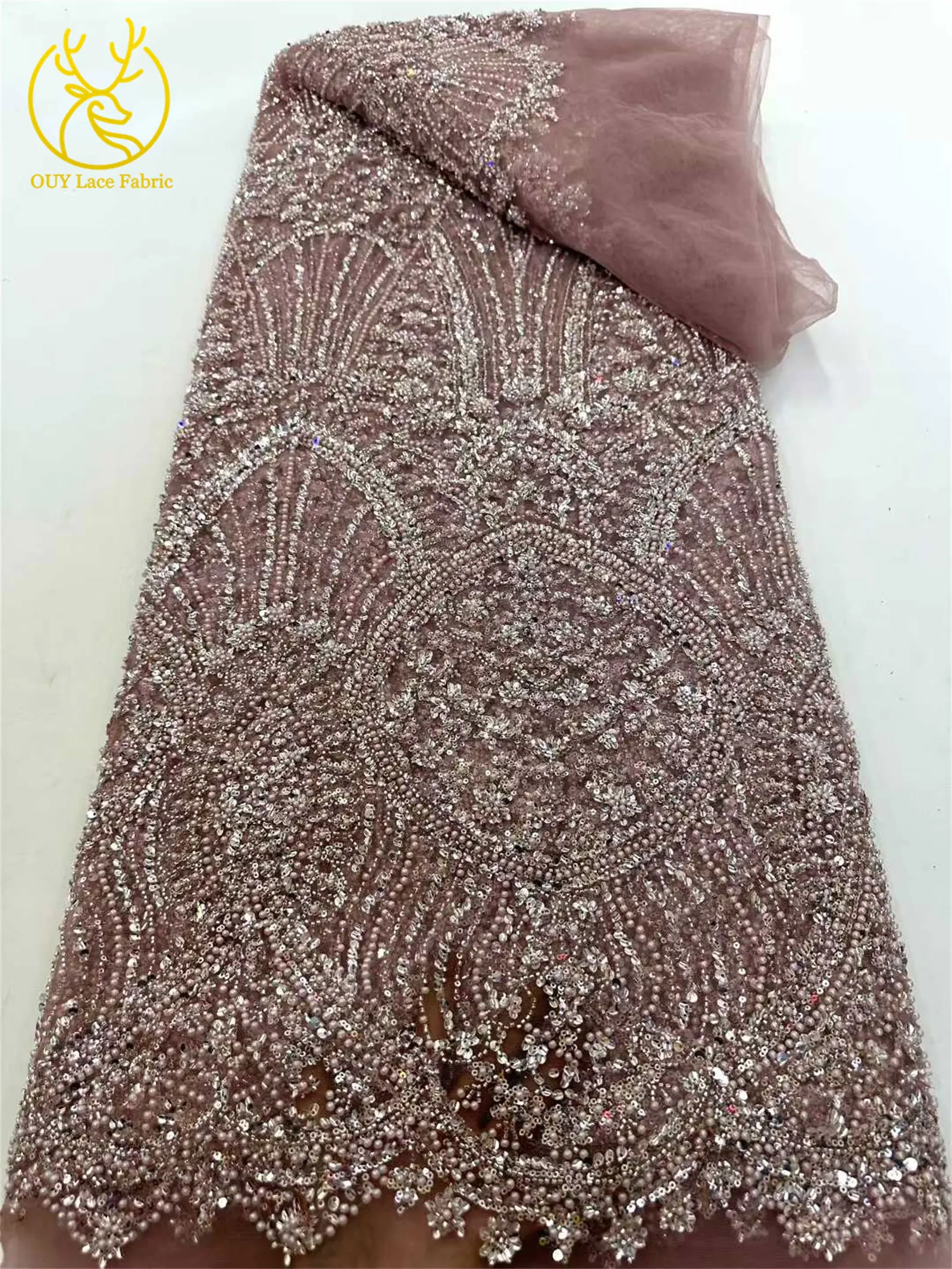 Luxuriöser afrikanischer handbestickter Tüll-Spitzenstoff 2026, hochwertiger nigerianischer Pailletten-Spitzenstoff, geeignet für Partykleid-Nähmaterial – Detail 12