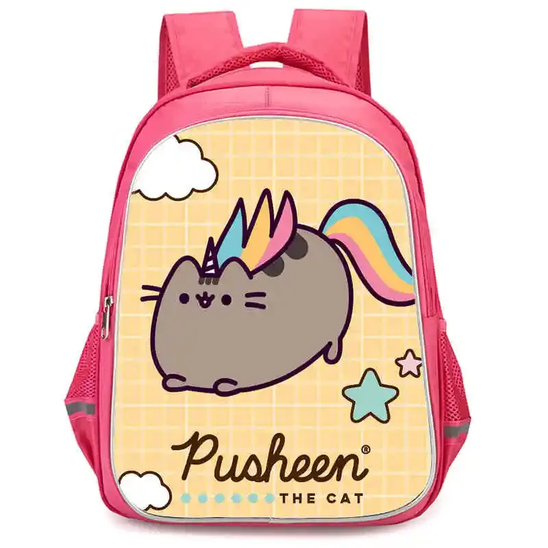 16-inch Pu-sheen-cat School Backpack with Double Zipper Pocket,Cartoon Schoolbag for Boy Girl,Durable Kid Bag for Pupil Students