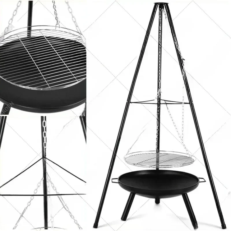 Outdoor Hanging Brazier Tripod Fire Pit Adjustable Heavy Duty German BBQ Grill for Campfire Barbecue Cooking