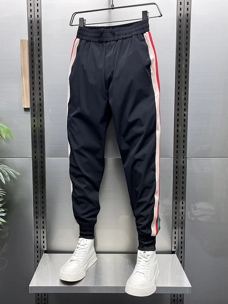 

Мужские летние спортивные брюки Harajuku из ледяного шелка с манжетами, длиной 9/10, дышащие, молодежные, для активного отдыха, с микроэластичной тканью, быстросохнущие
