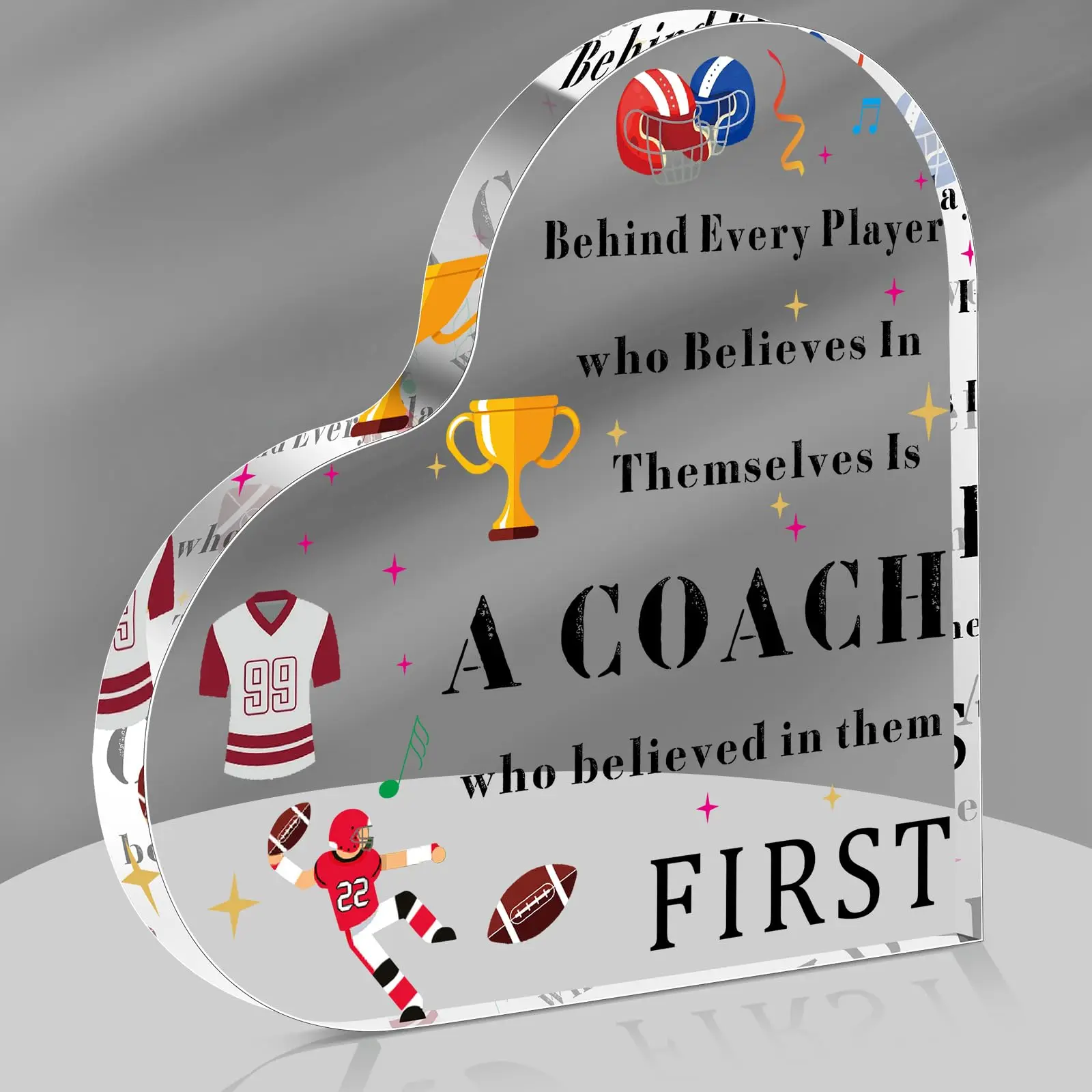 Volleyball Print Acrylic Heart Plaque Coaches Party Decoration Decorative Sign for Soccer Football Coach Appreciation Gift Decor