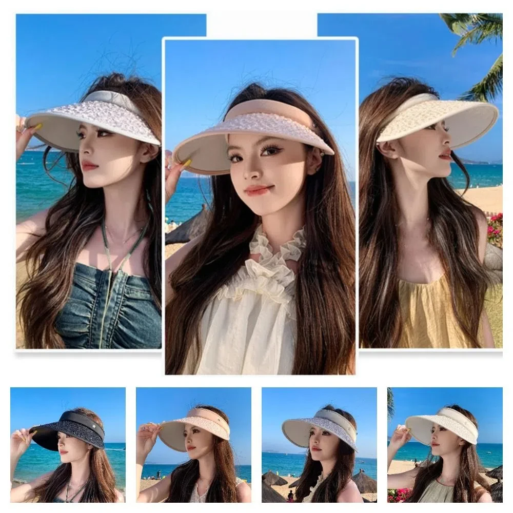 Sweet Anti-UV Sequin Sun Hat Shiny Summer Empty Top Cap Wide Brim Sunscreen Visor Cap Holiday