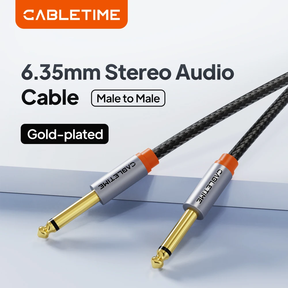 CABLETIME Gitarren-Instrumentenkabel 6,35mm auf 6,35mm TRS Stereo-Audiokabel Stecker auf Stecker Aluminiumhülle für Gitarren- und Bassverstärker