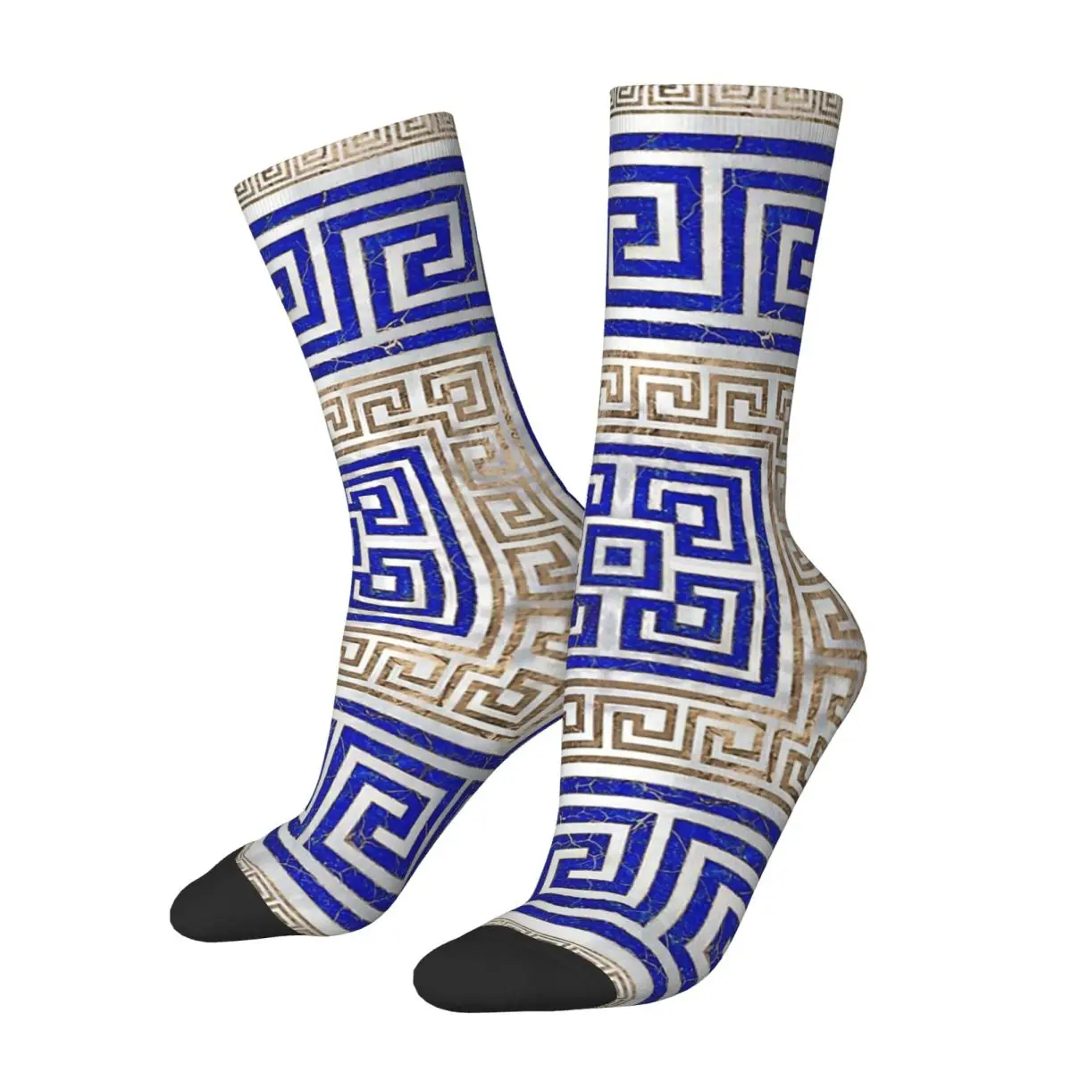 

Greek Key Ornament - Lapis Lazuli And Gold Men Women Socks Cycling Novelty Spring Summer Autumn Winter Stockings Gift