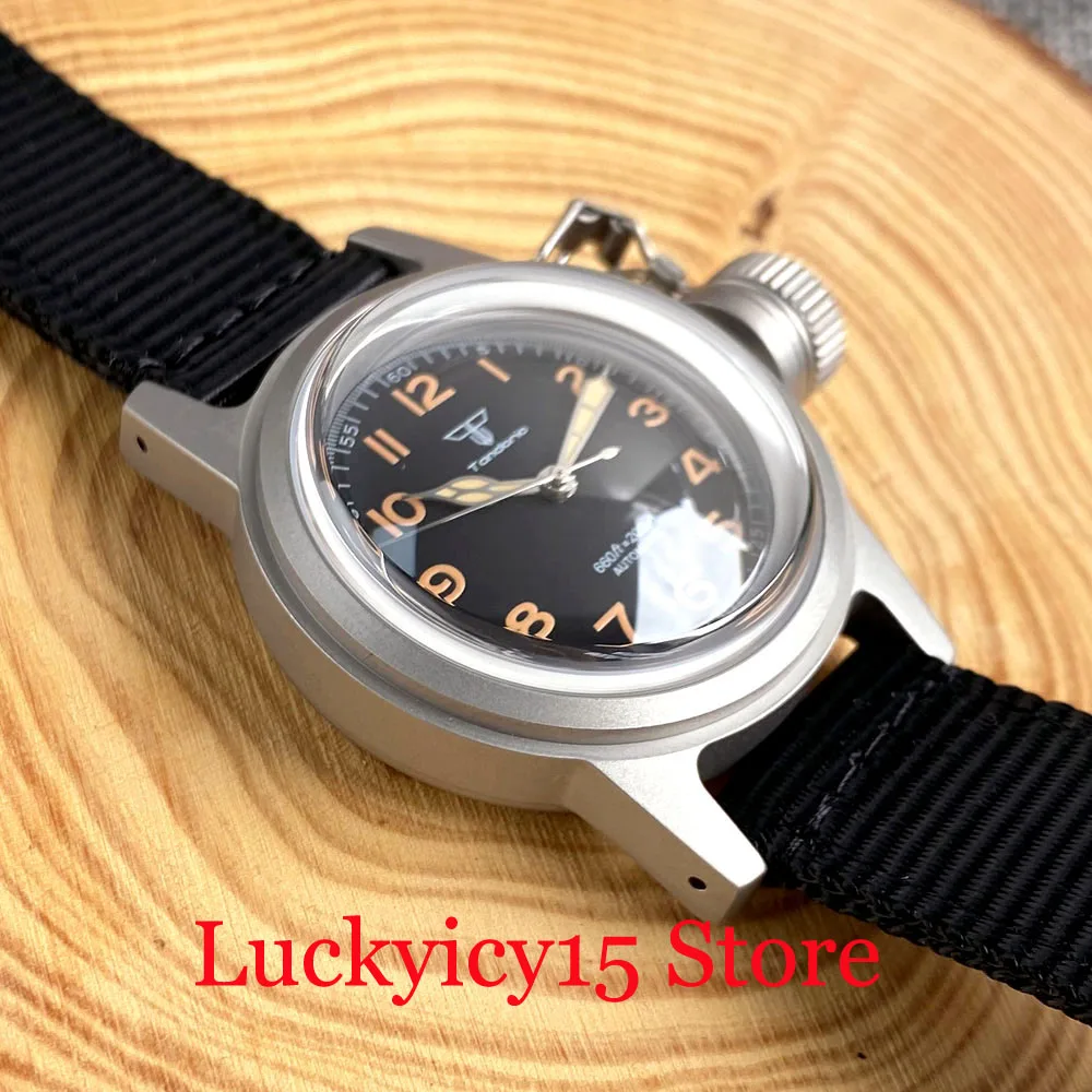 Vintage Military Tandorio 36MM Watch 20ATM Black Dial With Arabic Numerals Auto NH35A Movement Men Double Dome Sapphire Glass