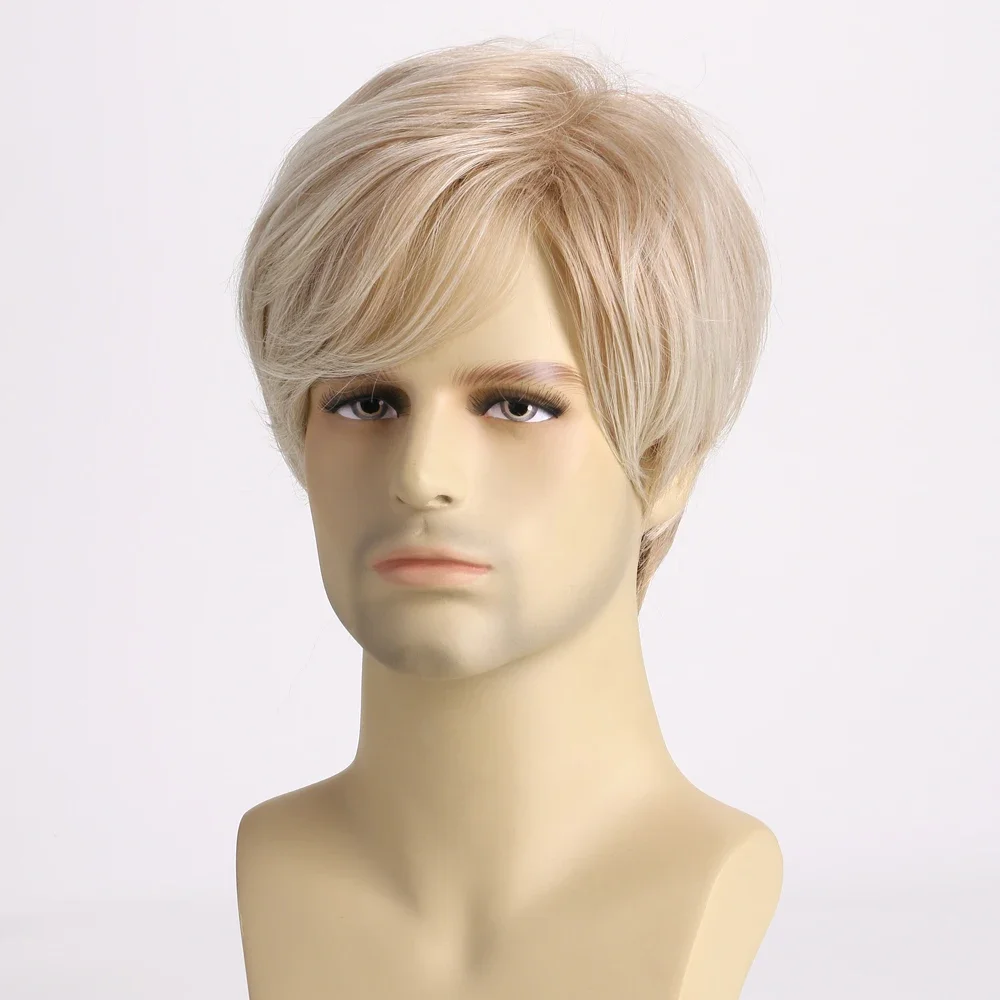 Peluca rizada corta sintética para hombres, pelucas onduladas rubias, fibra resistente al calor para fiesta de Halloween, concierto de Cosplay diario