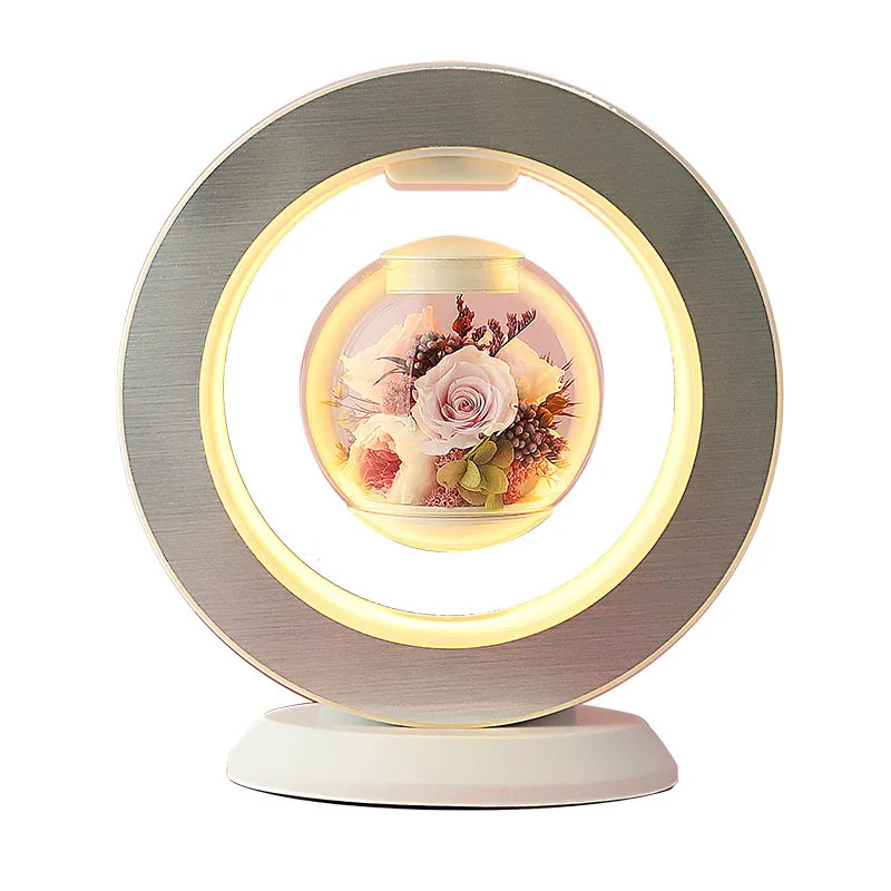 Led Magnetic Levitation Immortal Flower Rotation Bedroom Table Lamp Girl Room Romantic Wedding Gift Decoration Table Lamp