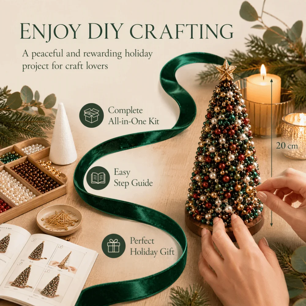 Multicolor Beaded Christmas Tree Kit Crystal Beads Home Tabletop Size DIY Ornament Making Set Creative Craft Design Dreamy Style