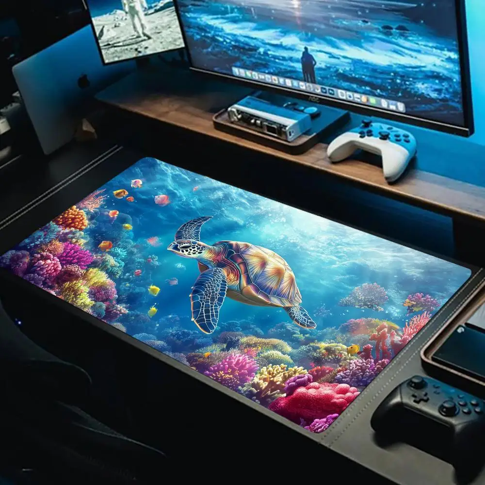 

Большой коврик для мыши с изображением морской черепахи, коврик для компьютера, офиса, игрового стола, XXL, резиновый, противоскользящий, с прошитыми краями, для клавиатуры ПК, моющийся, настольный коврик