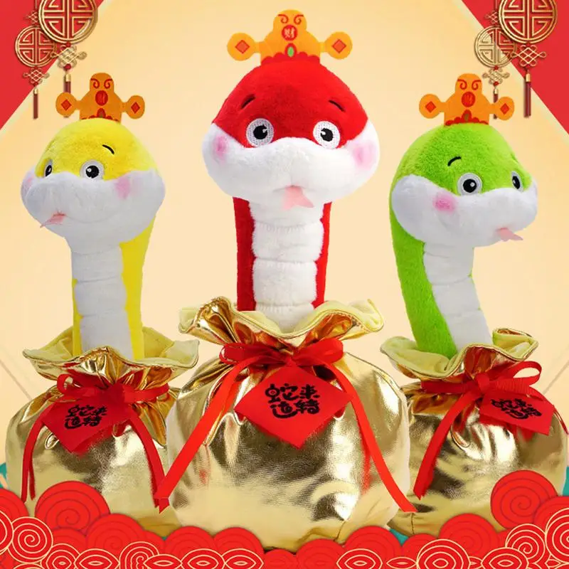 Snake Year Plush Cute Singing Snake Stuffed Animal Chinese Snake Toy Soft 2025 Chinese New Year Snake Decorations Stuffed Snake