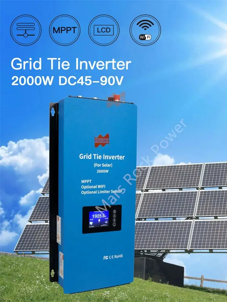 2000W Solar-PV-Grenzsensor-Wechselrichter mit LCD-Display, DC 48V & AC 230V, Haushalts-Solar-Netzwechselrichter, optional mit WLAN