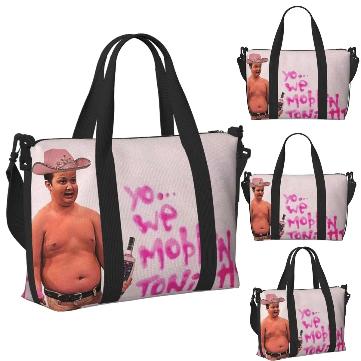 

Gibby Pink Cowboy Hat Mobbin Or What Beach Travel Bag Large Capacity Tote Bags for Gym Yoga Women Shopping Duffle Shoulder Bag
