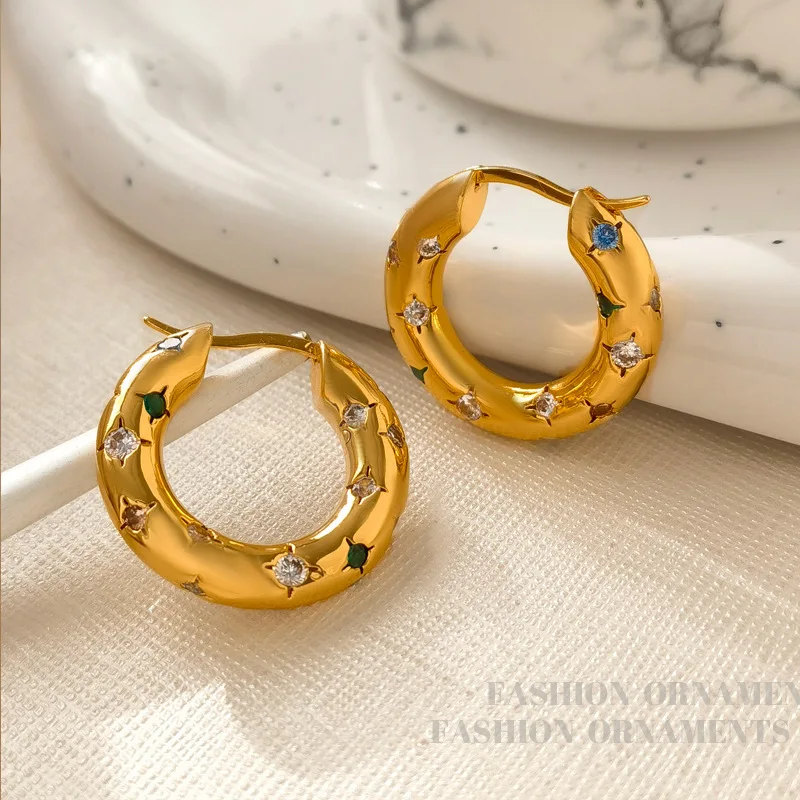 Modern Jewelry High Quality Shiny Glass Metal Hoop Earrings For Girl Women 2024 Trend New Cool Trend Ear Accessories Hot Sale