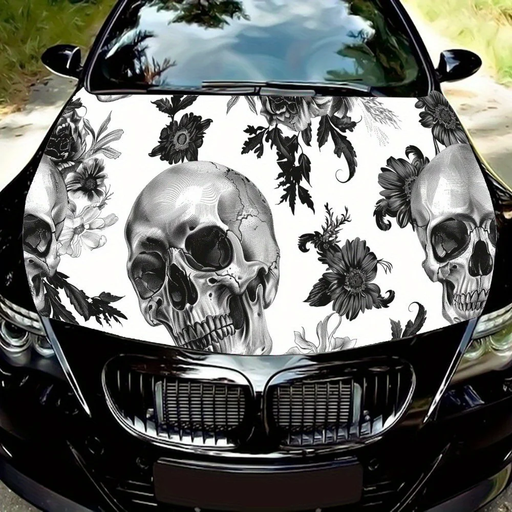 Pegatina de vinilo para capó de coche con patrón de calavera de Thriller malvado, calcomanía para motor de coche, cubierta de embalaje autoadhesiva impermeable para coche, Univer