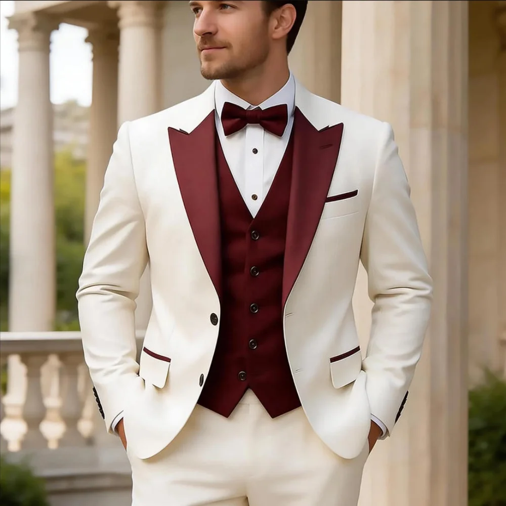 Slim Fit Peak Lapel Luxury Three Pieces Men Suit Separates Custom Tuxedo for Wedding Groom Prom Party (Jacket + Pants + Vest)