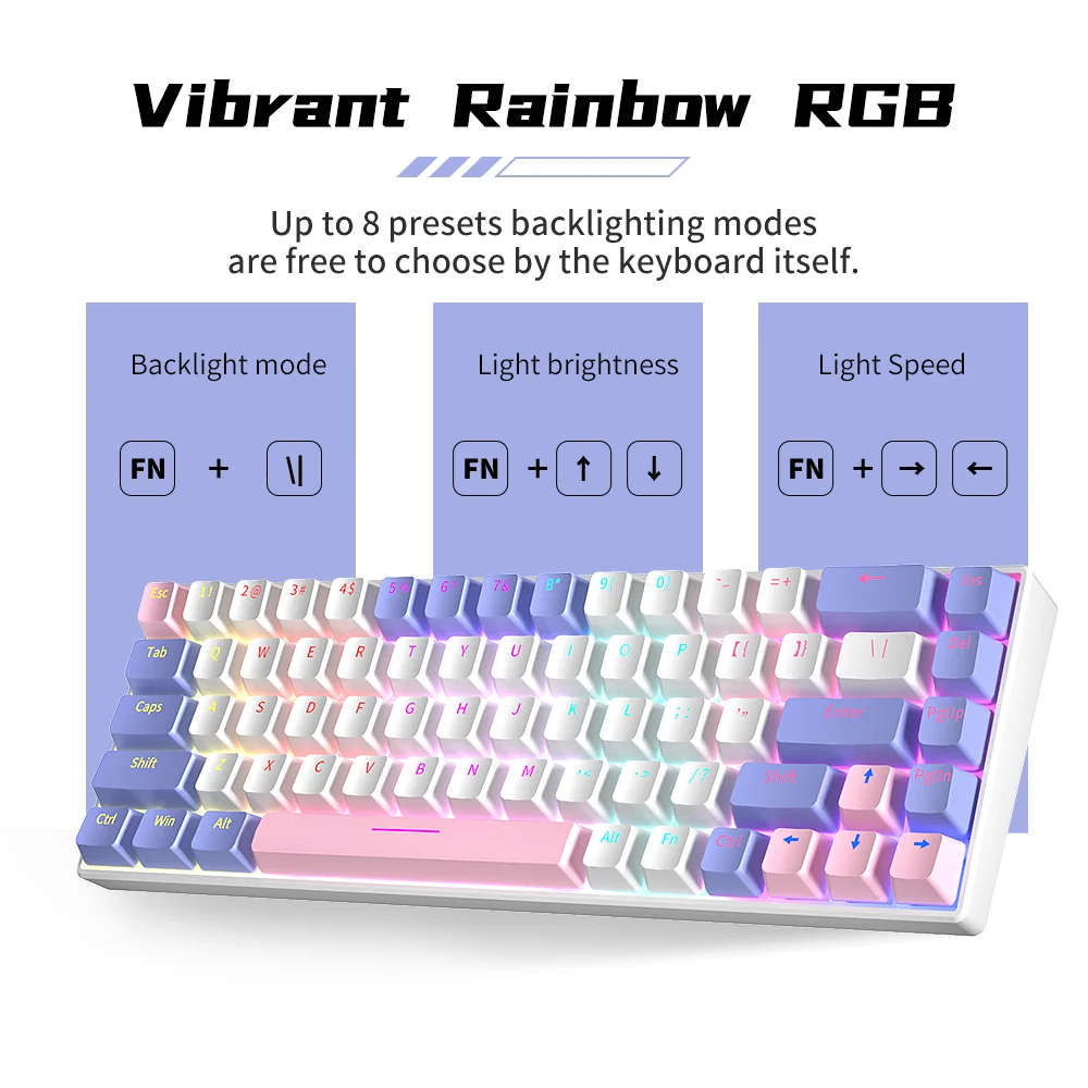 Imagem -03 - Zifiend Ka68 Teclado Mecânico 68 Teclas 65 Pbt Arco-íris Rgb Teclado de Jogos com Fio Permutável Quente para Viagens Escritório pc Gamer