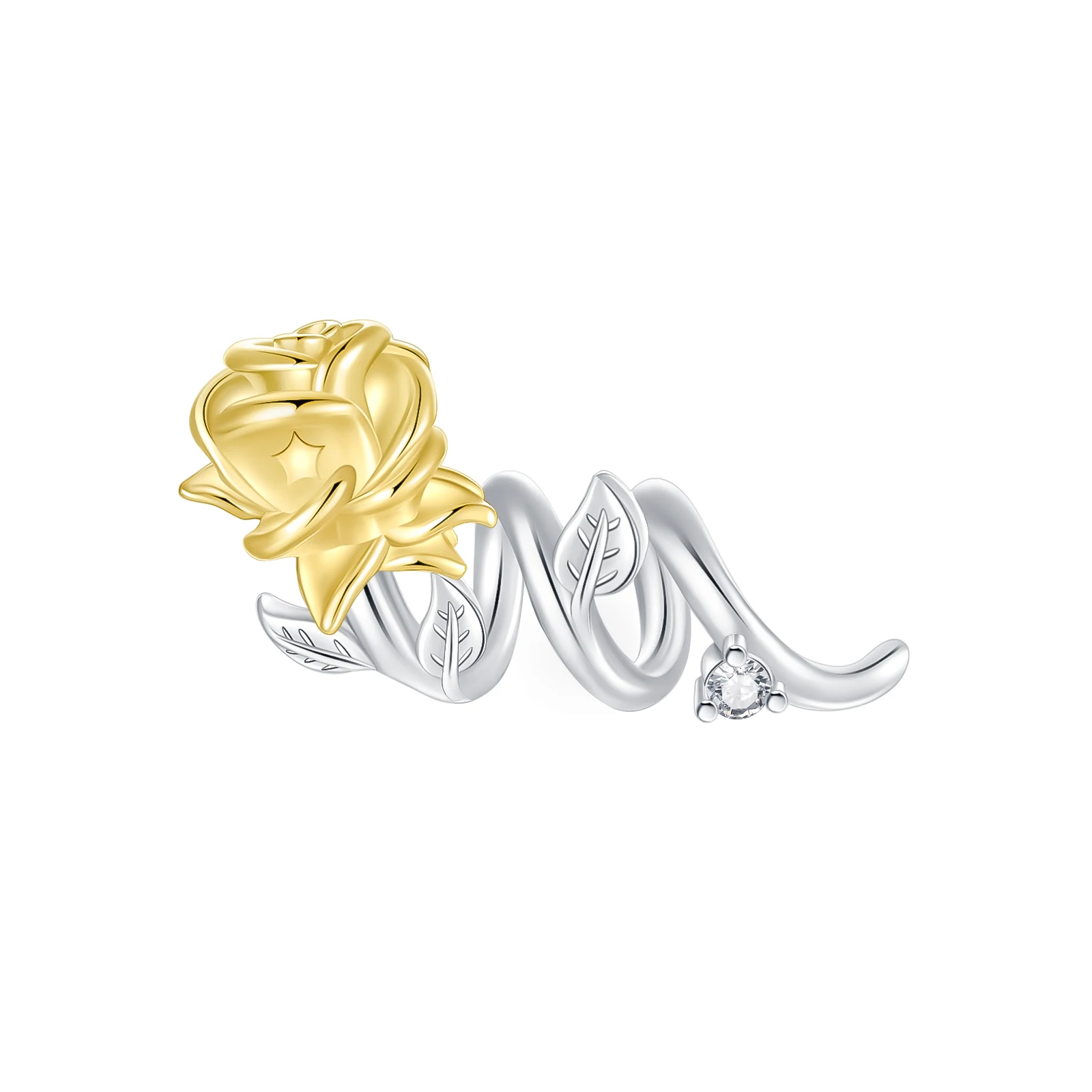 

925 Sterling Silver Golden Wrapped Rose Beads Charms Fit 4MM Hole Diameter Bracelet DIY Bead Ms Jewelry Gift