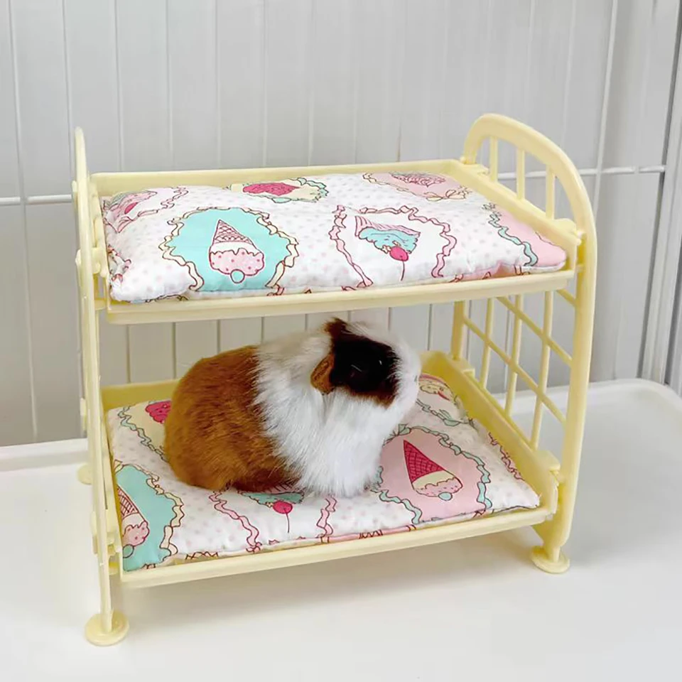 Hamster Bunk Bed with Mattress Dutch Pig Cot Bunk Corner House Escape Curtain Hamster Bear Hedgehog Nest