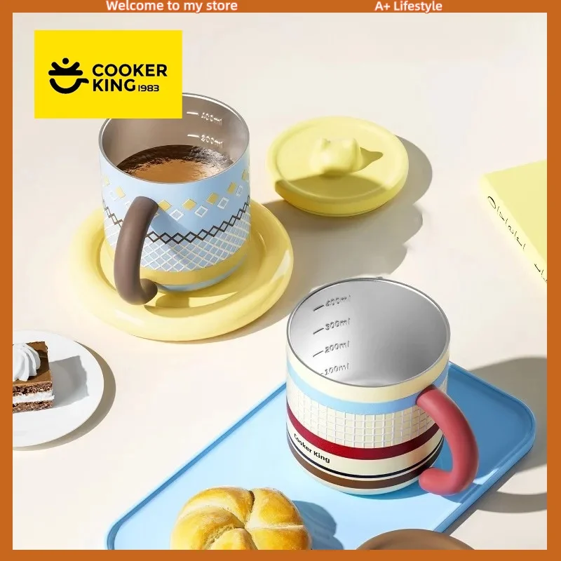 

COOKER KING Insulated Coffee Cup Thermos Mug Stainless Steel Kids Water Cup with Handle&Scale Line Office Tea Cup Making Home