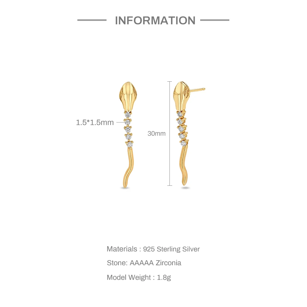 European and American Gold Color Stud Earring 925 Sterling Silver Ins Simple Personality Versatile Cobra Earrings