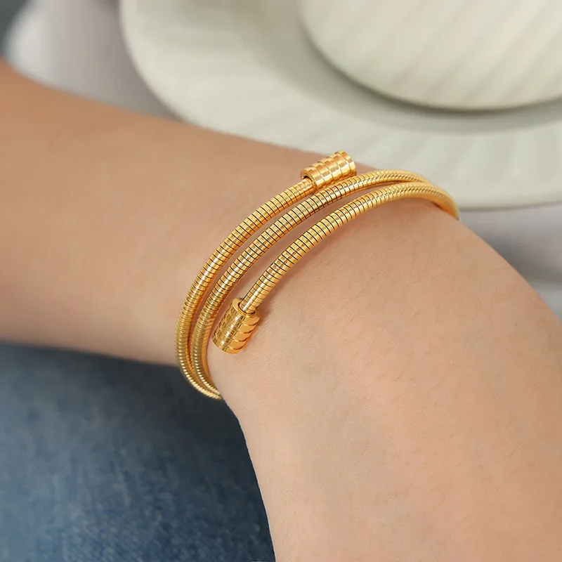 

Luxury 24K 9999 Pure Gold real gold Simple Snake Bone Chain Multi-Layer Bracelet