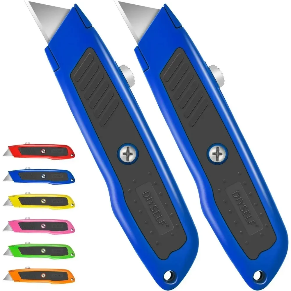 2 Pack Utility Knife, Heavy Duty Box Cutter Retractable Knife, Razor Knife Carpet Cutter