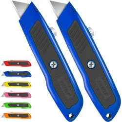 2 Pack Utility Knife, Heavy Duty Box Cutter Retractable Knife, Razor Knife Carpet Cutter