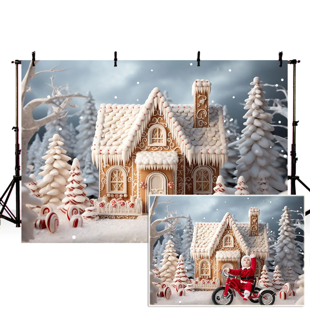 منازل عيد الميلاد الخلفيات التصوير الفوتوغرافي ، وبيوت الزنجبيل ، وأشجار عيد الميلاد ديكور الثلوج ، والخلفيات للأطفال صورة ، استوديو الصور ، صور