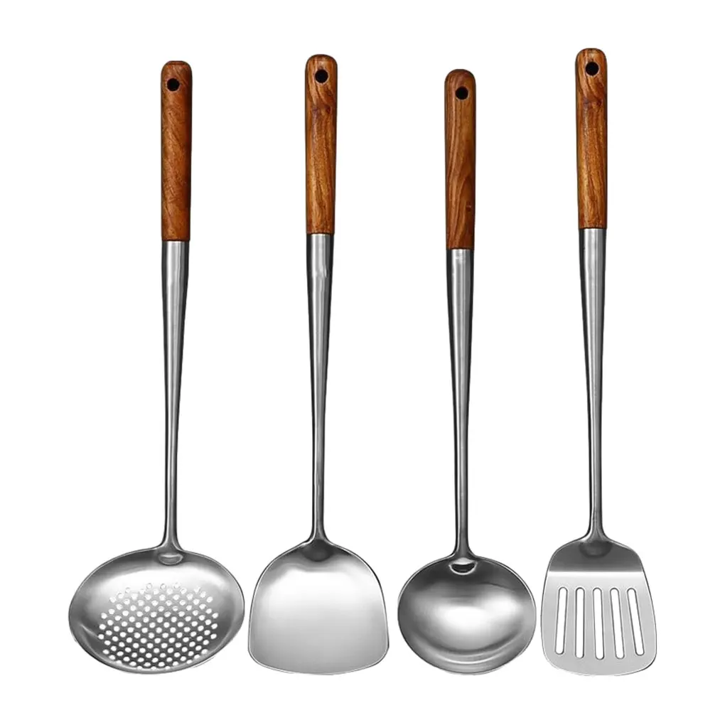 4pcs Kitchen Utensils Wok Spatula Iron and Ladle Tool Set Spatula For Stainless Steel Cooking Equpment Kitchen Accessories