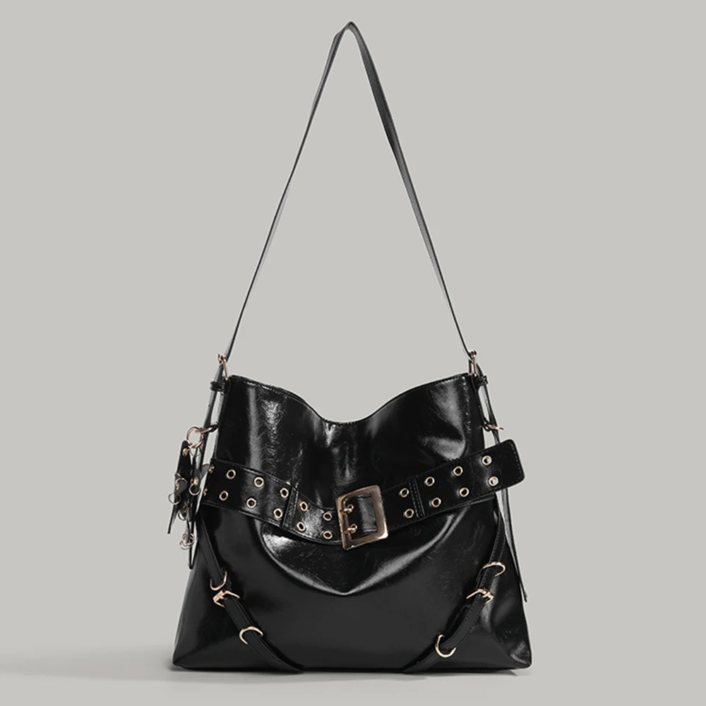 

Fashion PU Leather Crossbody Bag Y2K Soft Bucket Bags for Women Punk Studded Shoulder Bag Designer Bags Luxury Handbags Purses