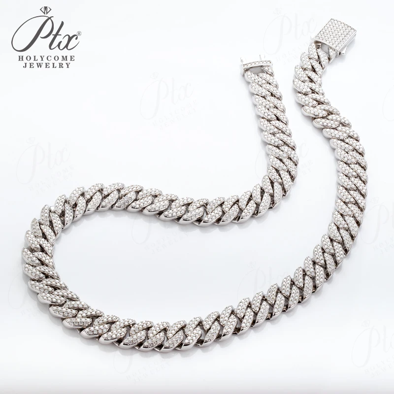 

Cuban Link Chain Necklace 2 Row D Color Moissanite 925 Sterling Silver Cuban Chain Hip Hop Fashino Jewelry Unisex Gift 18inch