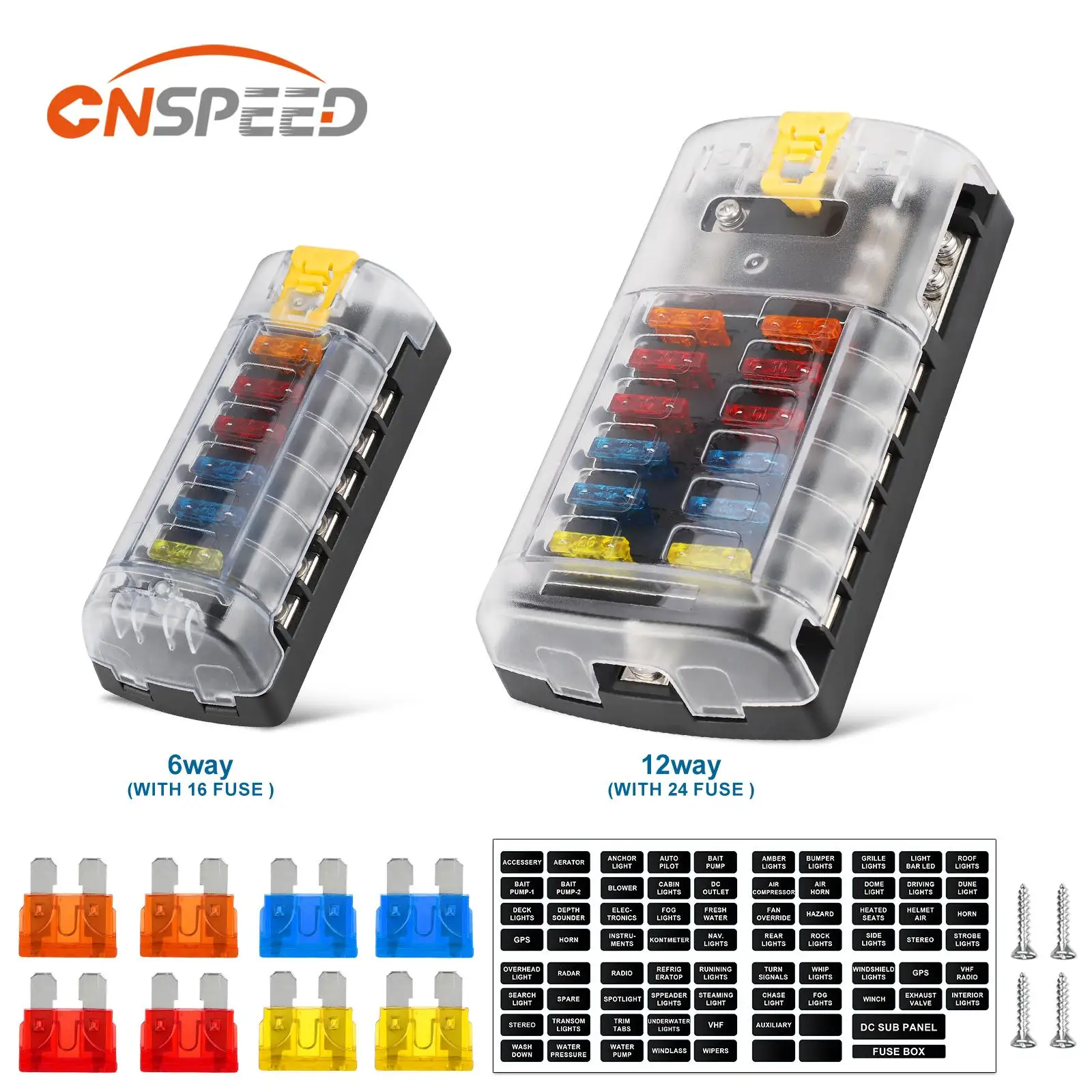 6/12 Way Car Boat Blade Fuse Box Block Holder LED Indicator 12V 32V Auto Marine Waterproof Power Distribution Panel Board