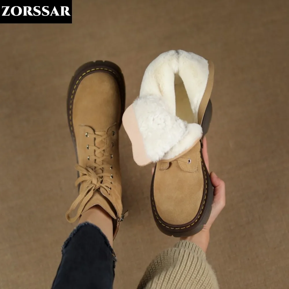 

Women Snow Boots 2024 New Genuine Suede Leather Women Boots Natural Wool Warm Women Winter Ankle Marton Boots Women Cotton Shoes