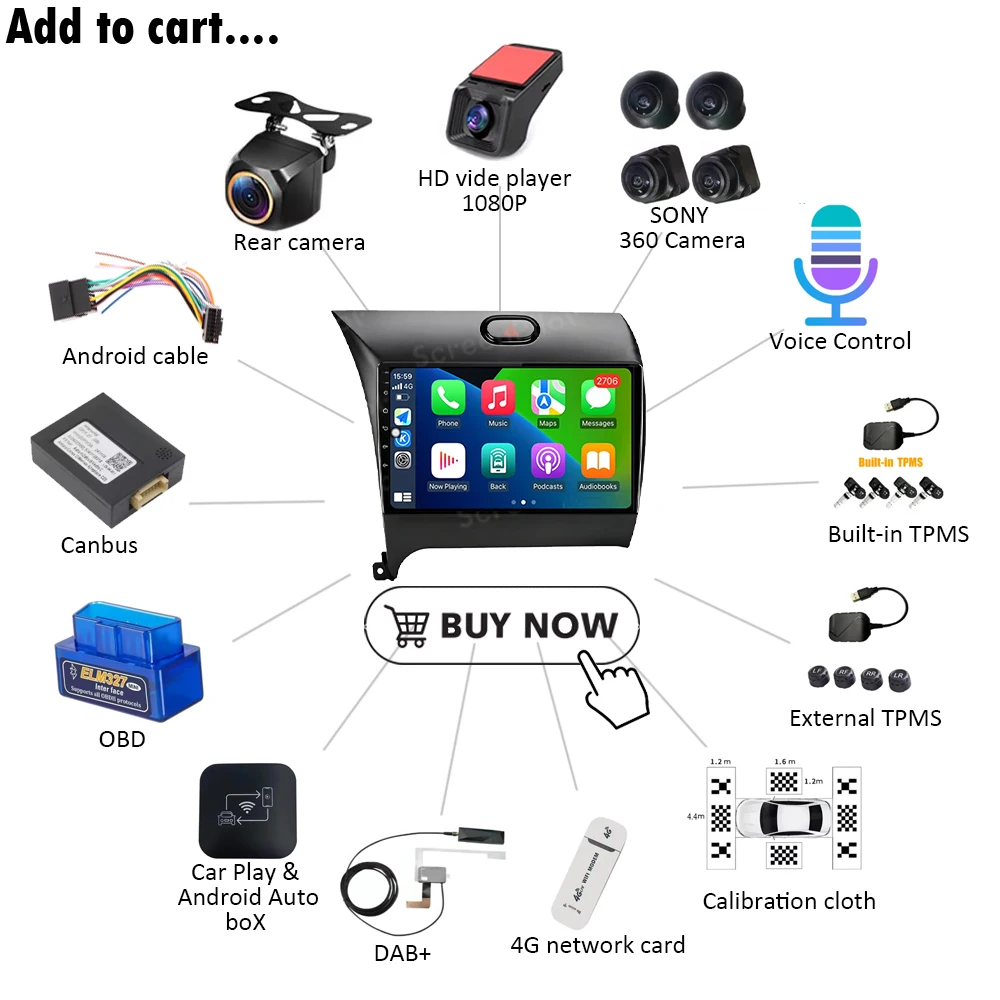 For Kia K3 Cerato 3 Forte 2013-2015-2017 Android 16 Car Android Stereo Multimedia Player WIFI 4G GPS Navigation 8 Core Bluetooth