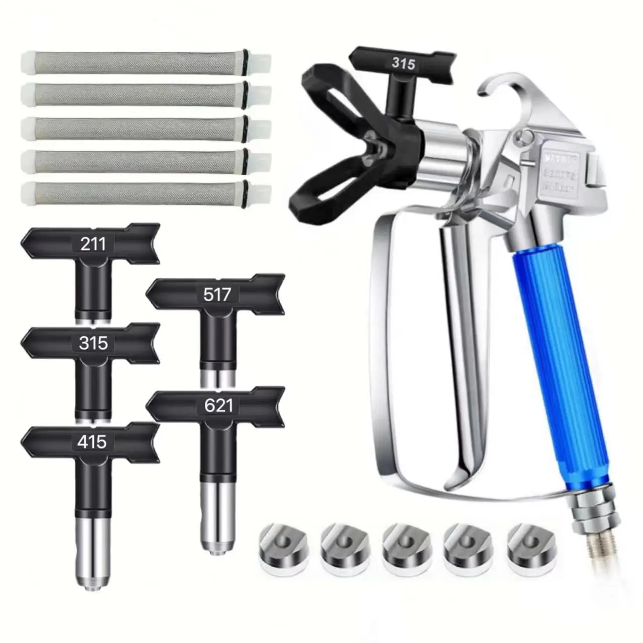 1 Set Airless Paint Spray Gun with Tip Guard Protective Cover, Filter, Nozzle, Perfect for Painting Walls, Fences, Cars & Boats。